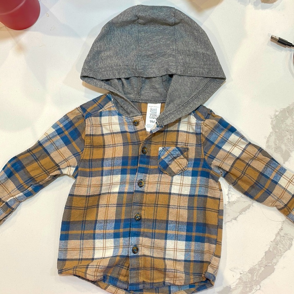 Just One You Hooded Plaid Button Down Shirt